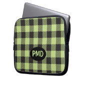 Karierte Monogramm-Initialen von Lime Green Black  Laptopschutzhülle (Vorderseite Links)