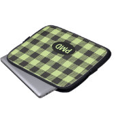 Karierte Monogramm-Initialen von Lime Green Black  Laptopschutzhülle (Vorne Knopf)