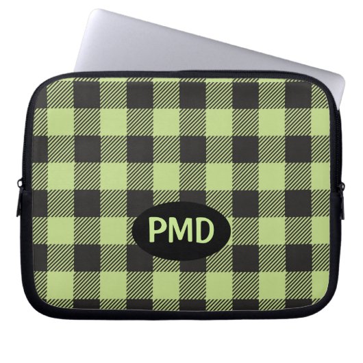 Karierte Monogramm-Initialen von Lime Green Black  Laptopschutzhülle (Vorderseite)