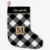 Karierte Monogramm-Karo in Schwarzweiß-Buffalo Kleiner Weihnachtsstrumpf (Vorderseite)