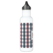 Karierte Monogramm, rot, weiß und blau Edelstahlflasche (Links)