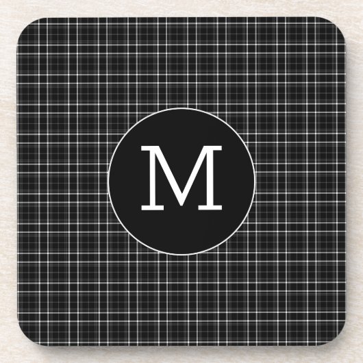 Karierte Monogramm Schwarz/Weiß Getränkeuntersetzer (Vorderseite)