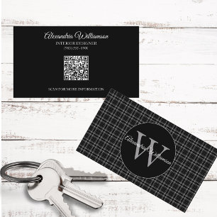 Karierte Monogramm Schwarz/Weiß Visitenkarte