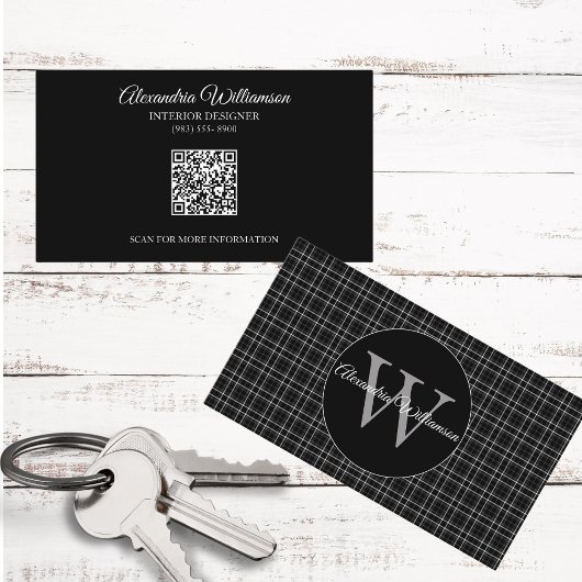 Karierte Monogramm Schwarz/Weiß Visitenkarte