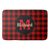 Karierte Monogramm und Name rot und schwarz Badematte (Vorderseite)