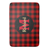 Karierte Monogramm und Name rot und schwarz Badematte (Vorderseite Vertikal)