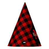 Karierte Monogramm und Name rot und schwarz Partyhütchen (Links)