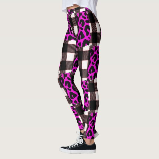 karierte Multiprint-Leggings mit rosa Leoparden Leggings (Links)