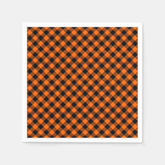 Karierte Napkins in Schwarz und Orange Serviette (Vorderseite)