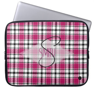 Karierte Notebook-Abdeckung w Rosa, Schwarz-Weiß H Laptopschutzhülle