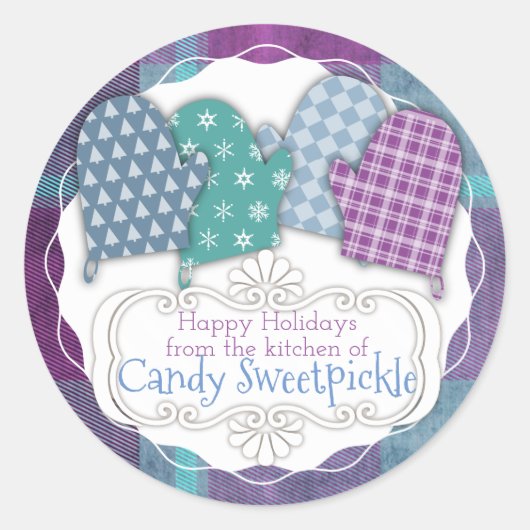 Karierte OfenMitte Weihnachten aus der Küche Runder Aufkleber (Vorderseite)