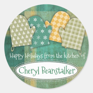 Karierte OfenMitte Weihnachten aus der Küche Runder Aufkleber