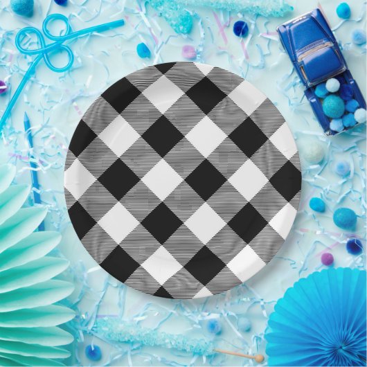 Karierte Papierplatte aus weißem und schwarzem Büf Pappteller (Party)