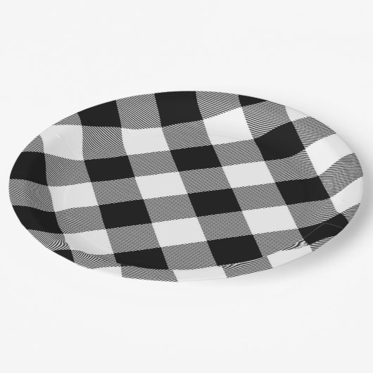 Karierte Papierplatte aus weißem und schwarzem Büf Pappteller (Schrägansicht)