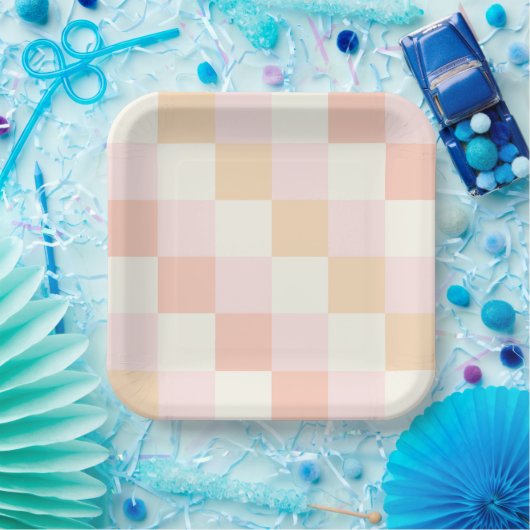 Karierte Papierplatte in rosa Pappteller (Party)