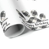 Karierte Paw-Druck am Geburtstag auf Weiß Geschenkpapier (Rolleneckpunkt)