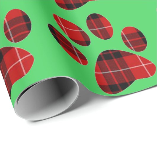 Karierte Paw-Druckfarbe Rot und Schwarzer Tartan Geschenkpapier (Rolleneckpunkt)
