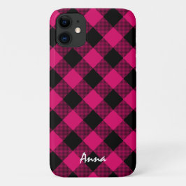 Karierte Personalisierte Rosa und Schwarz Buffalo iPhone 16 Pro Hülle