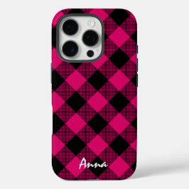 Karierte Personalisierte Rosa und Schwarz Buffalo iPhone 16 Pro Hülle
