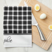 Karierte Personalisierte Schwarz-Weiß-Farbe Geschirrtuch (Viertel Falte)