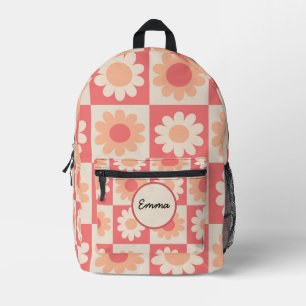 Karierte Pfirsich-Fuzz Retro-Blumen mit individuel Bedruckter Rucksack