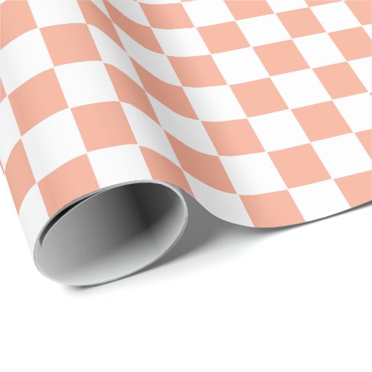 Karierte Pfirsich und Weiß Geschenkpapier (Rolleneckpunkt)