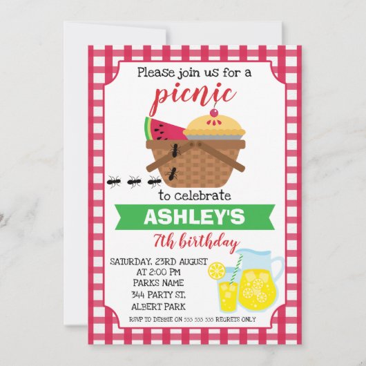 Karierte Picknick-Geburtstagseinladung Einladung (Vorderseite)
