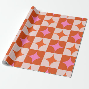 Karierte Pink Orange Mitte des Jahrhunderts Sterne Geschenkpapier