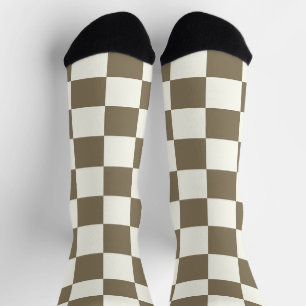 Karierte Quadrate braun weiß geometrisch retro Socken