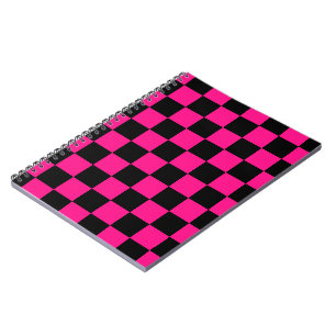 Karierte Quadrate heißrosa schwarzes geometrisches Notizblock