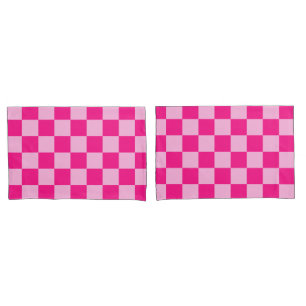 Karierte Quadrate helles Heißrosa geometrisch retr Kissenbezug