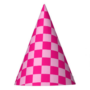 Karierte Quadrate helles Heißrosa geometrisch retr Partyhütchen