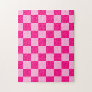 Karierte Quadrate helles Heißrosa geometrisch retr Puzzle