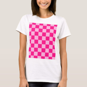 Karierte Quadrate helles Heißrosa geometrisch retr T-Shirt