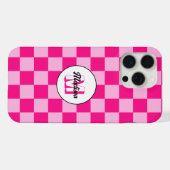 Karierte Quadrate hellrosa Retro-Monogramm iPhone Hülle (Rückseite (Horizontal))