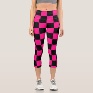 Karierte Quadrate Hot Pink Schwarz geometrisch Ret Capri Leggings