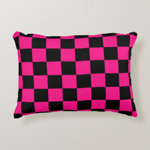 Karierte Quadrate Hot Pink Schwarz geometrisch Ret Dekokissen