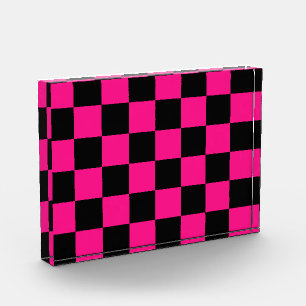 Karierte Quadrate Hot Pink Schwarz Geometrisch Ret Fotoblock