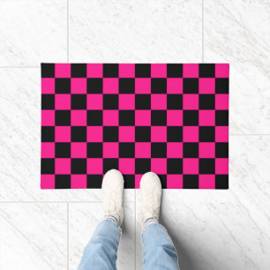 Karierte Quadrate Hot Pink Schwarz geometrisch Ret Fußmatte