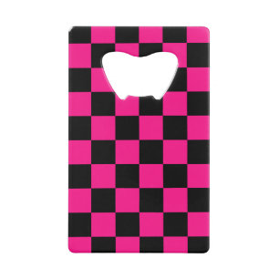 Karierte Quadrate Hot Pink Schwarz Geometrisch Ret Geldbeutel Flaschenöffner