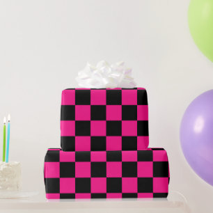 Karierte Quadrate Hot Pink Schwarz geometrisch Ret Geschenkpapier