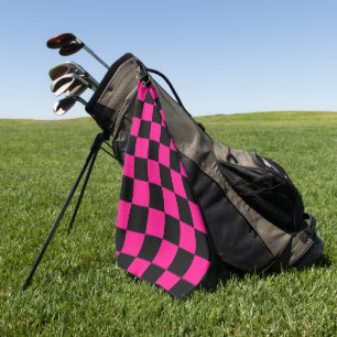Karierte Quadrate Hot Pink Schwarz geometrisch Ret Golfhandtuch