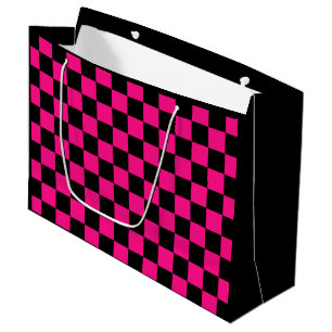 Karierte Quadrate Hot Pink Schwarz geometrisch Ret Große Geschenktüte