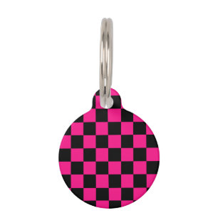 Karierte Quadrate Hot Pink Schwarz geometrisch Ret Haustiermarke