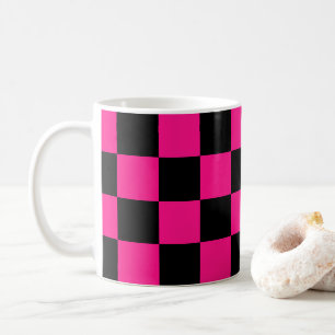 Karierte Quadrate Hot Pink Schwarz geometrisch Ret Kaffeetasse