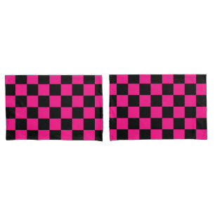 Karierte Quadrate Hot Pink Schwarz geometrisch Ret Kissenbezug