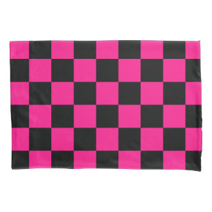 Karierte Quadrate Hot Pink Schwarz geometrisch Ret Kissenbezug