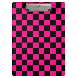 Karierte Quadrate Hot Pink Schwarz geometrisch Ret Klemmbrett