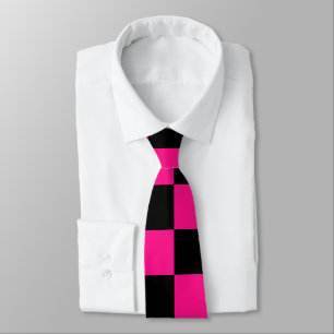 Karierte Quadrate Hot Pink Schwarz geometrisch Ret Krawatte