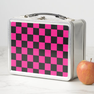 Karierte Quadrate Hot Pink Schwarz geometrisch Ret Metall Brotdose